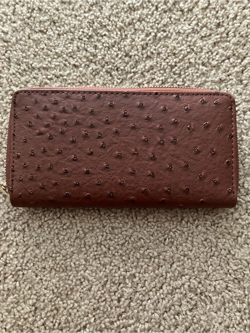 Brown Faux Ostrich Zip-Around Wallet
